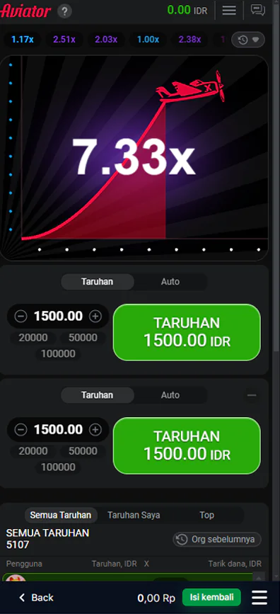 Pemain penerbang di 1win casino Indonesia dapat memasukkan taruhan di layar utama permainan
