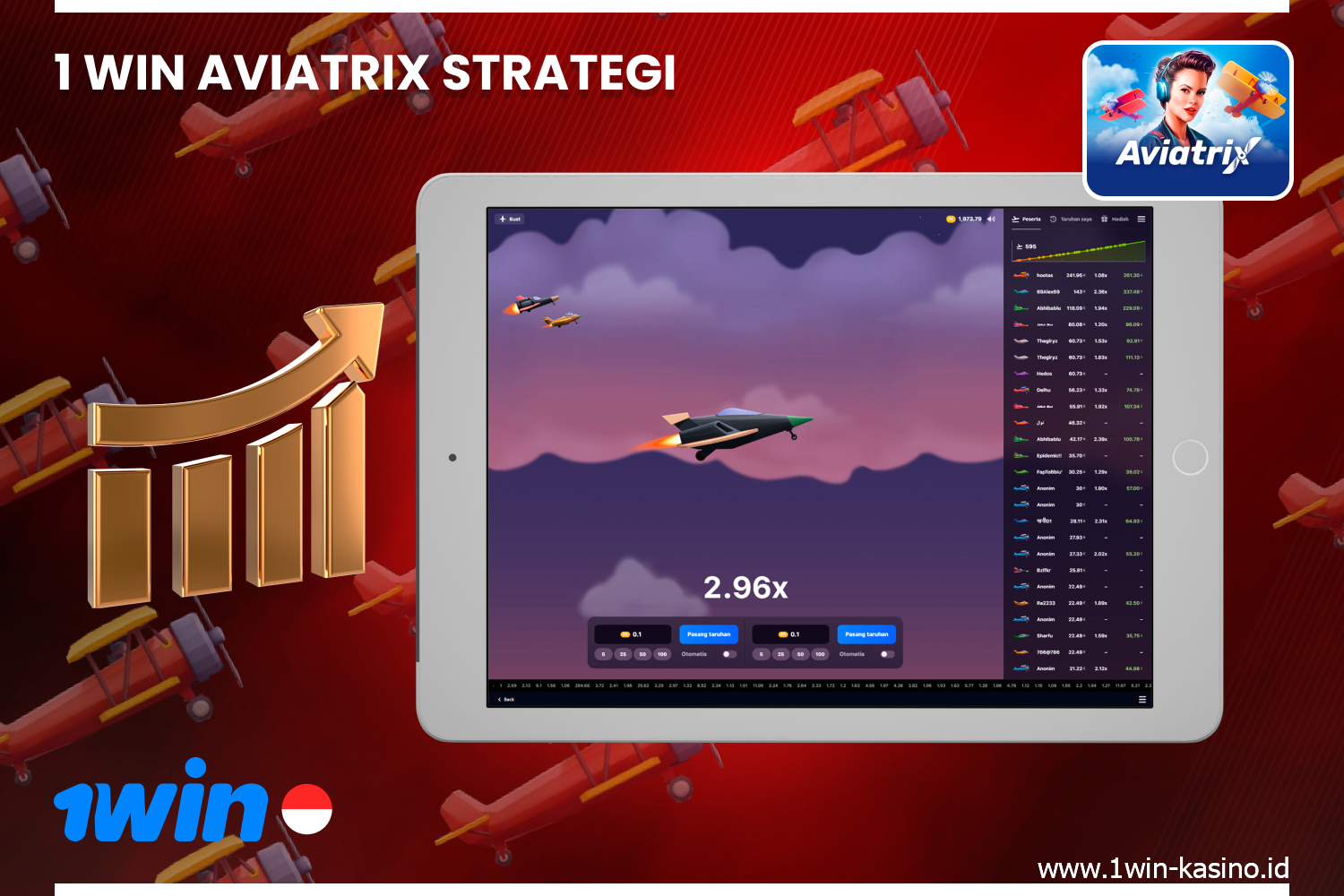 Gunakan strategi dan taktik untuk meningkatkan peluang Anda untuk menang dalam game online Aviatrix di platform 1win