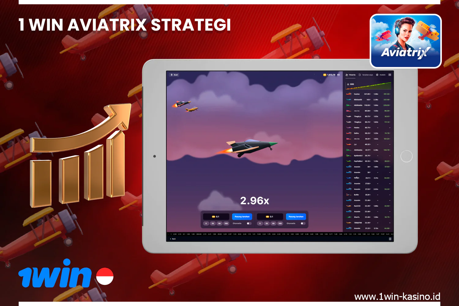 Gunakan strategi dan taktik untuk meningkatkan peluang Anda untuk menang dalam game online Aviatrix di platform 1win