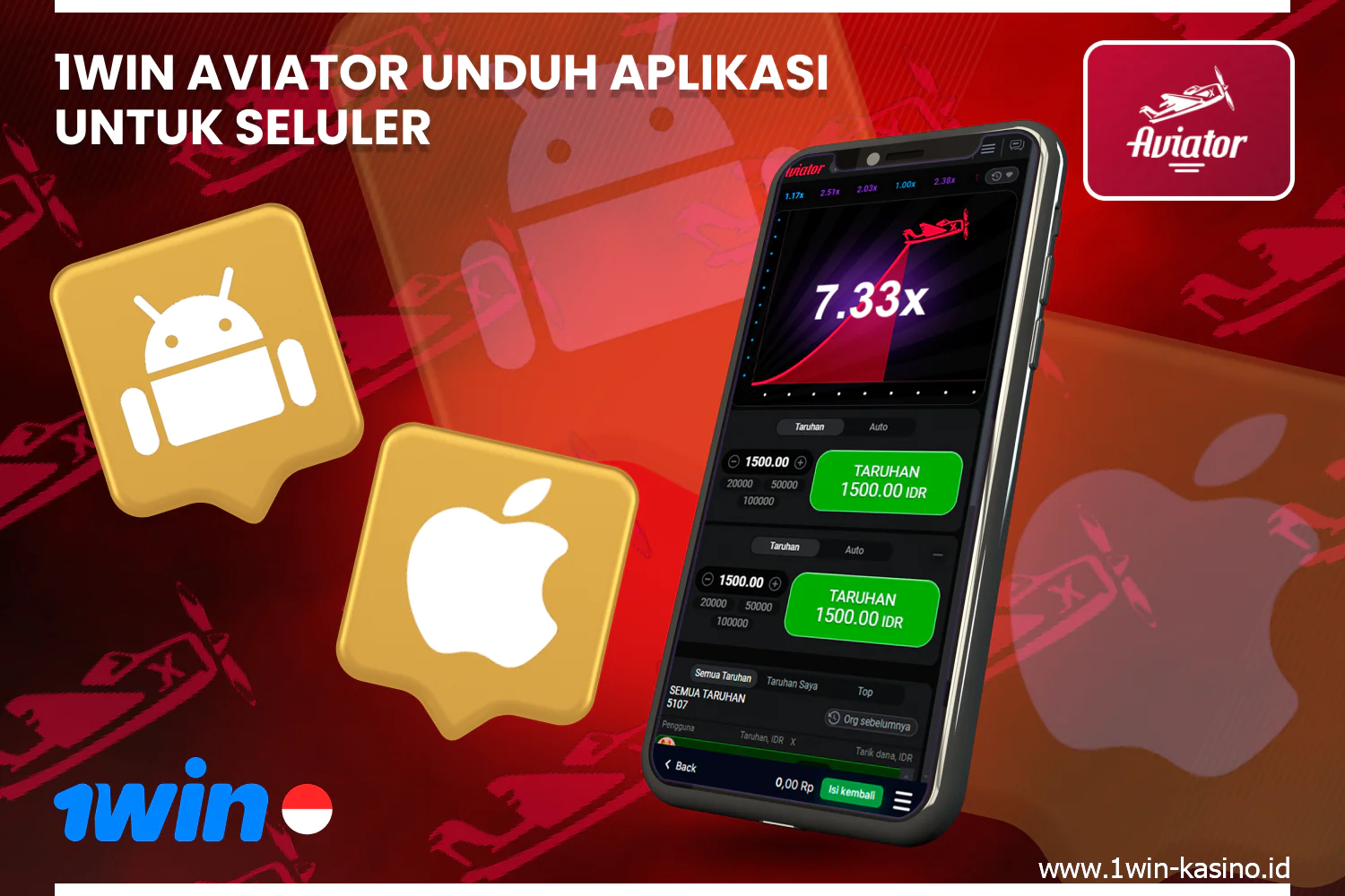 Unduh aplikasi seluler gratis untuk Android atau iOS untuk memainkan 1win Aviator dengan uang sungguhan dan dalam mode demo di mana saja