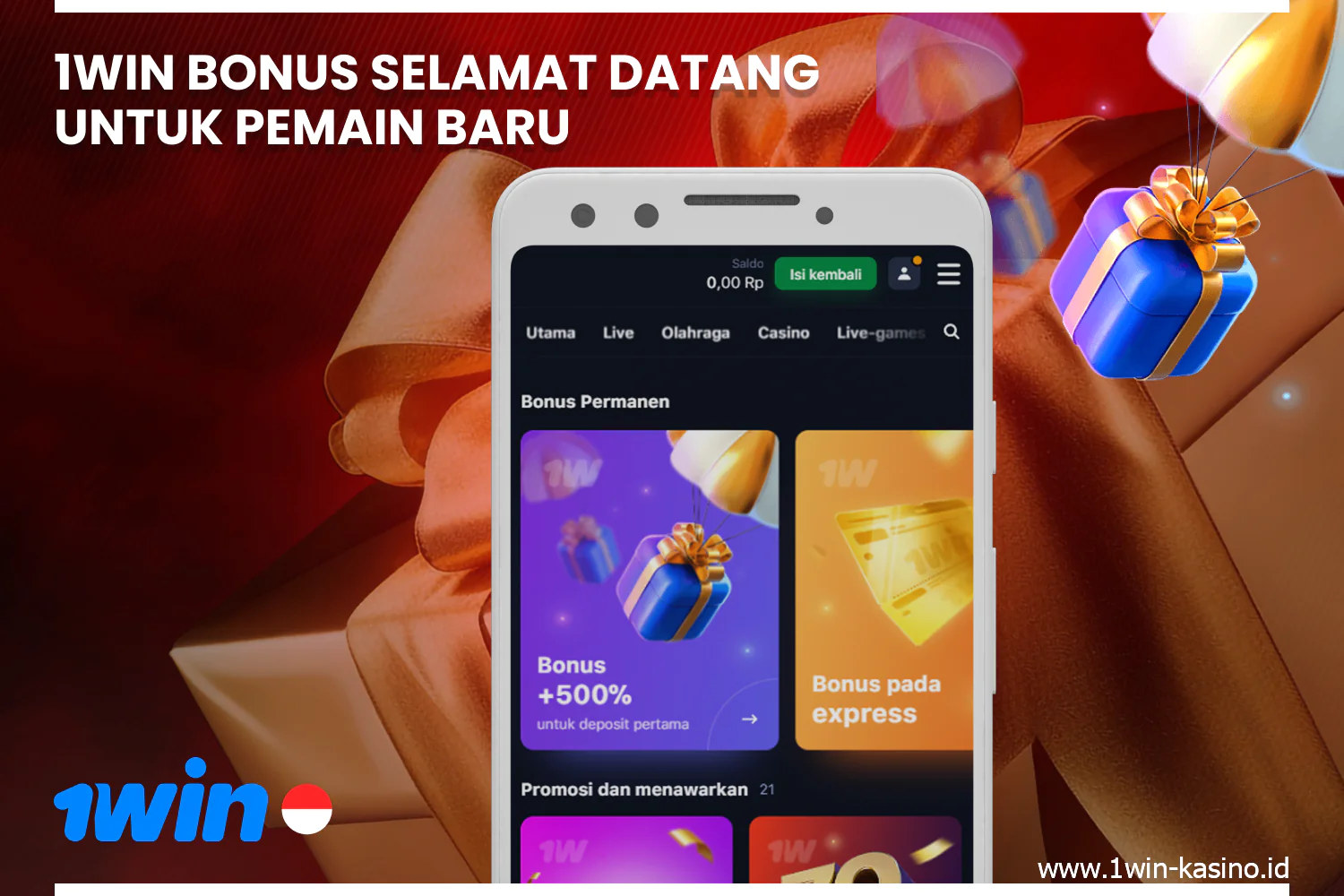 Pemain baru dari Indonesia yang mendaftar dengan 1win dan melakukan deposit pertama dapat memanfaatkan bonus sambutan