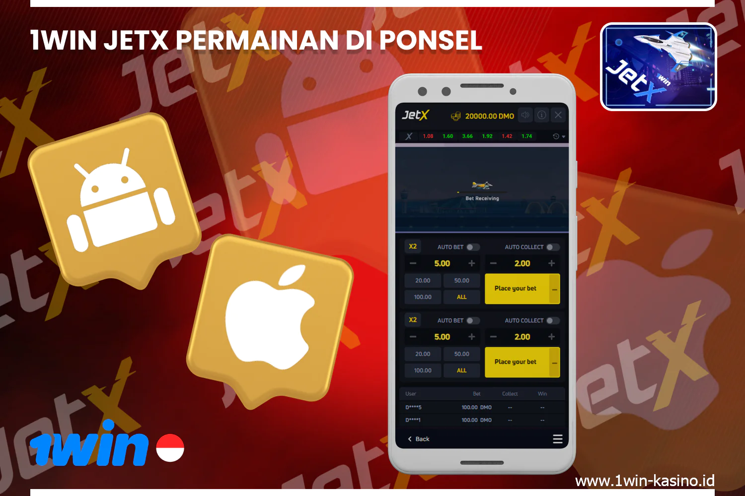 Aplikasi permainan 1win JetX tersedia untuk tablet dan ponsel pintar di iOS dan Android