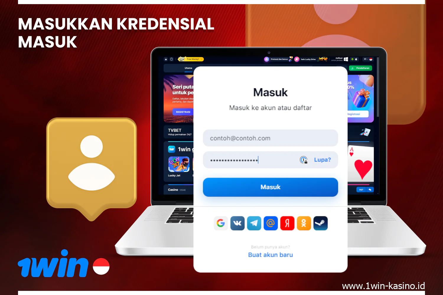 To login to 1win, Indonesian users must use the information they provided during registration