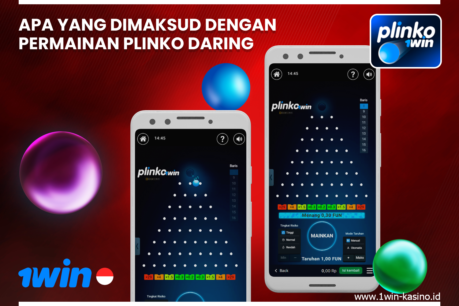Inti dari permainan Plinko di 1win adalah melempar bola yang seharusnya mendarat pada pengganda kemenangan yang ditunjukkan di bagian bawah piramida