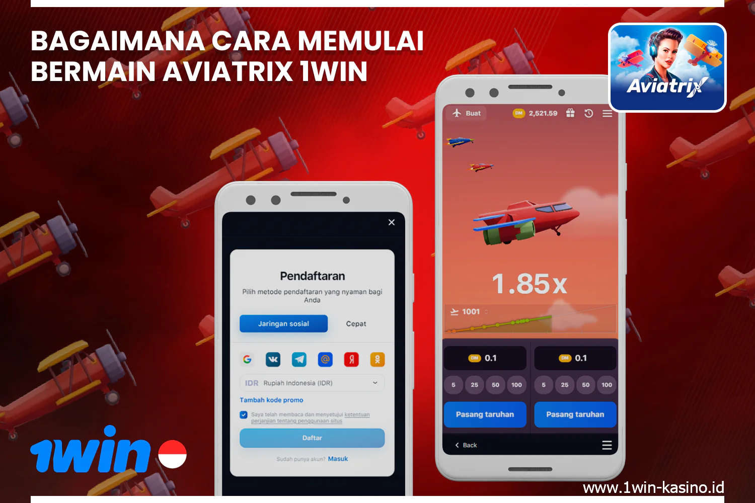 Untuk memainkan Aviatrix dengan uang sungguhan, Anda perlu melakukan beberapa langkah sederhana di platform 1win