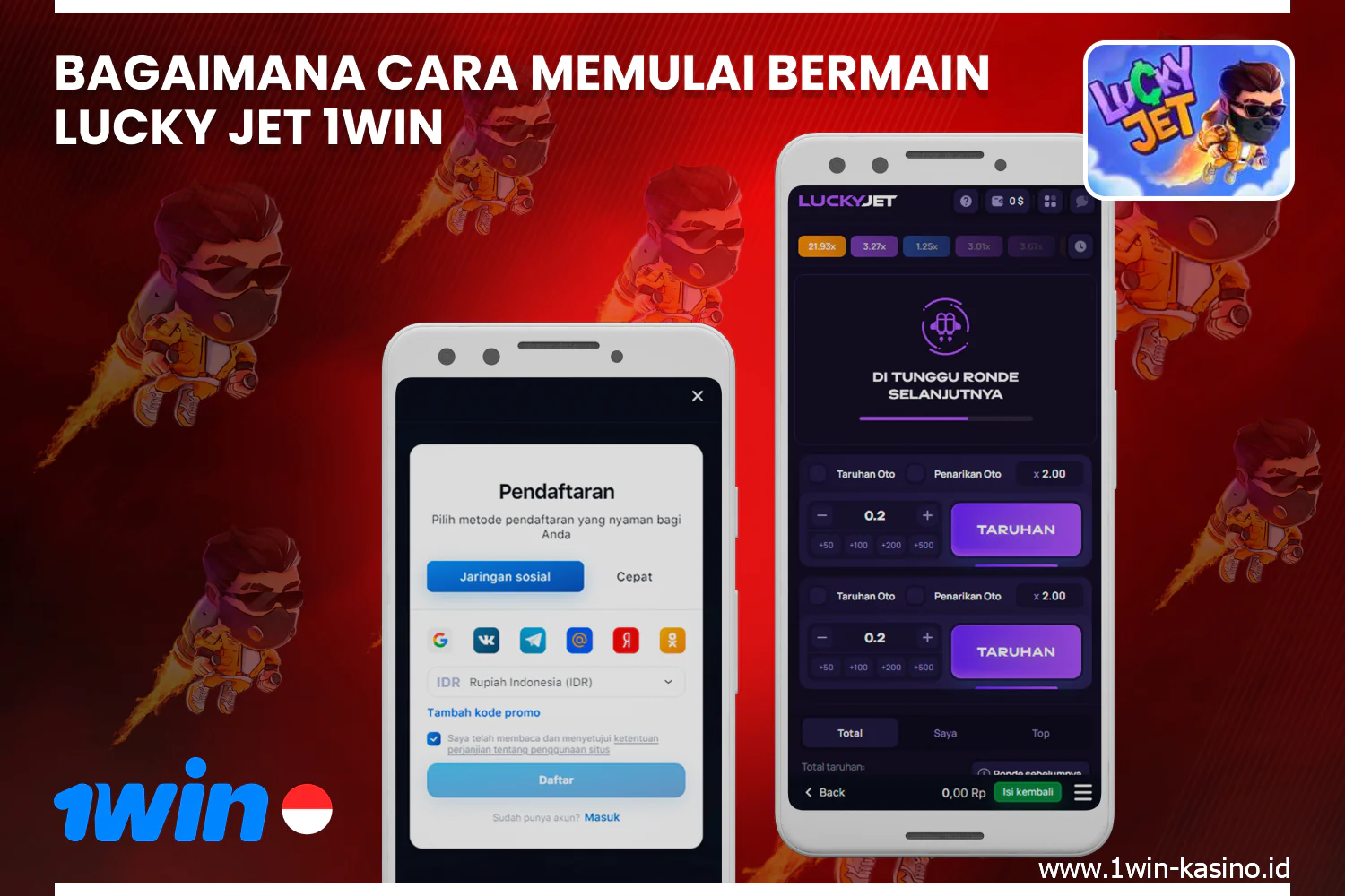 To start playing 1win Lucky Jet, Indonesian players need to register on the website or app and log into their account