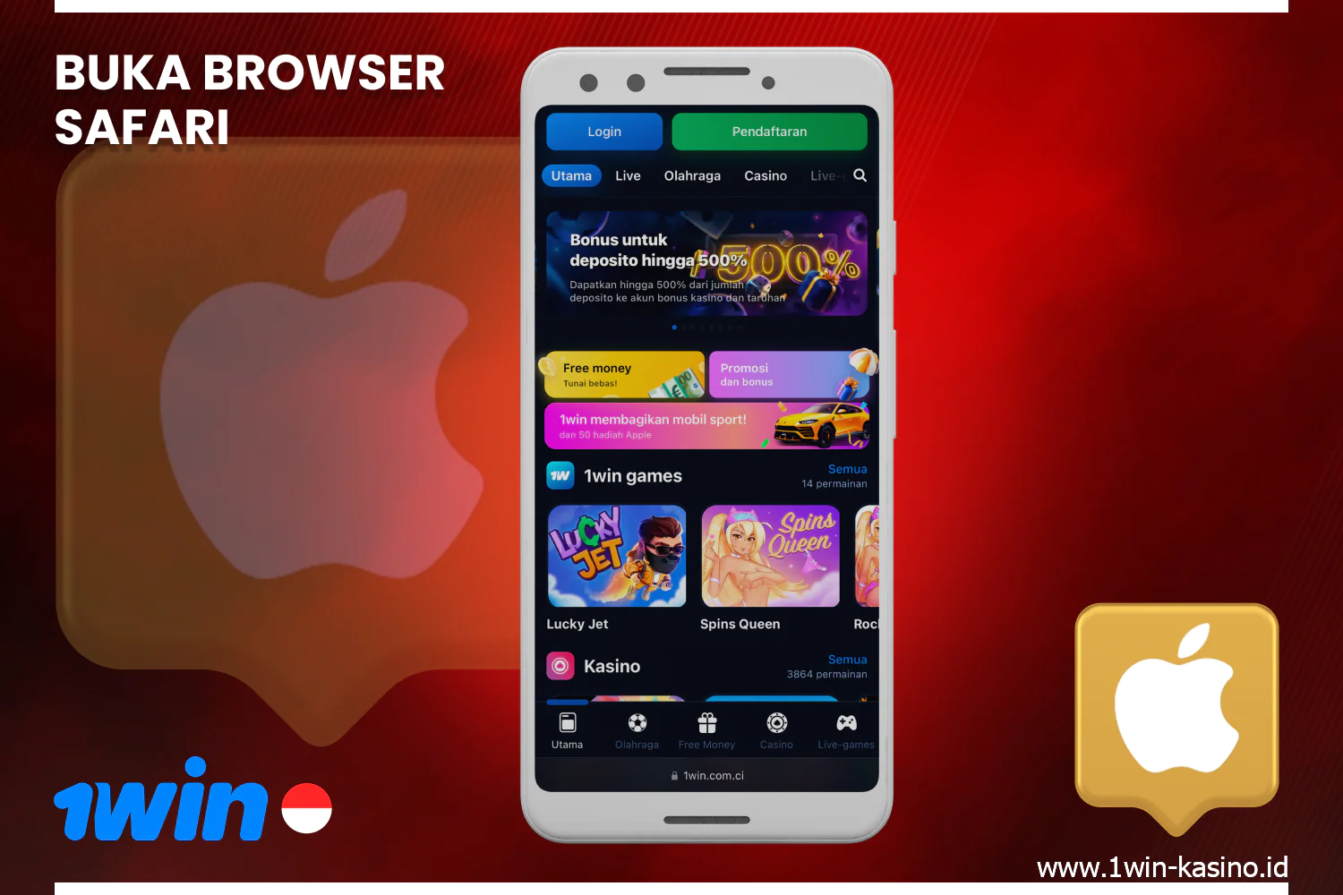 To install the 1win app, use Safari to visit the website
