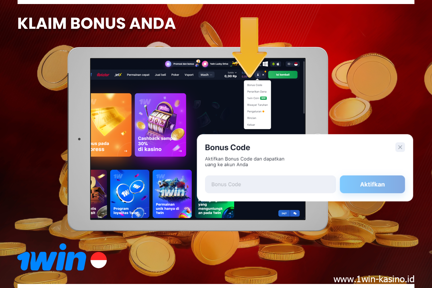 Pengguna 1win Indonesia dapat mengklaim bonus selamat datang untuk mendapatkan kredit taruhan tambahan