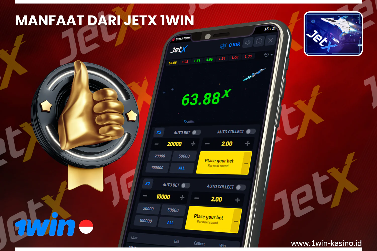 1win JetX has a number of advantages and features that make it a popular game among Indonesian gamblers