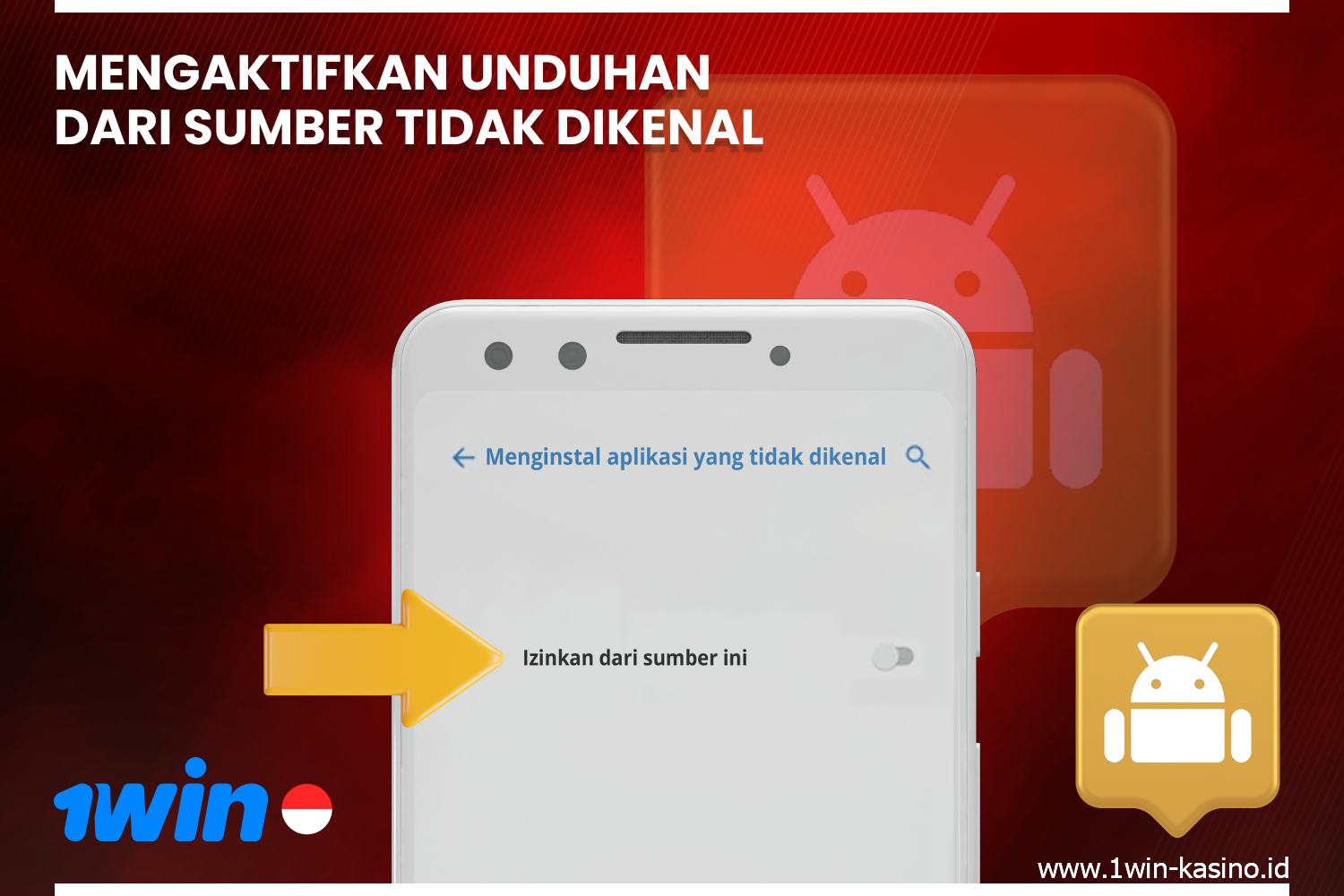 Untuk menginstal 1win apk, aktifkan opsi di ponsel Anda untuk mengunduh dari sumber selain Google Play Store
