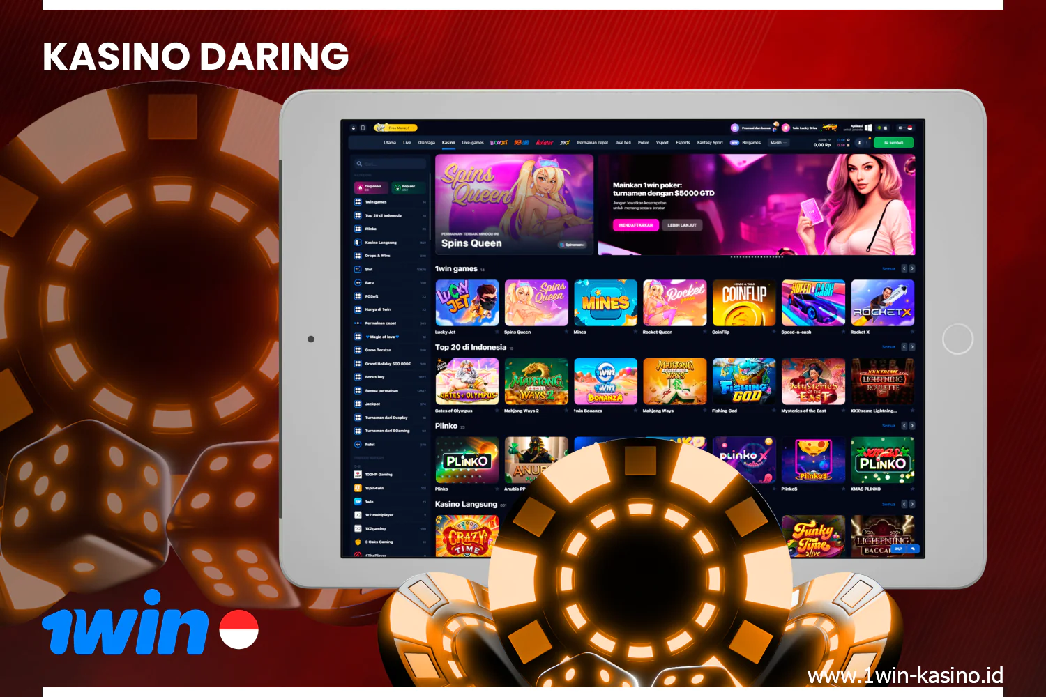 Indonesian players can play a variety of online casino games at 1win