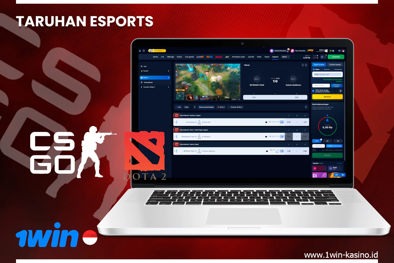 1win mengajak pengguna Indonesia untuk bertaruh di berbagai pertandingan eSports