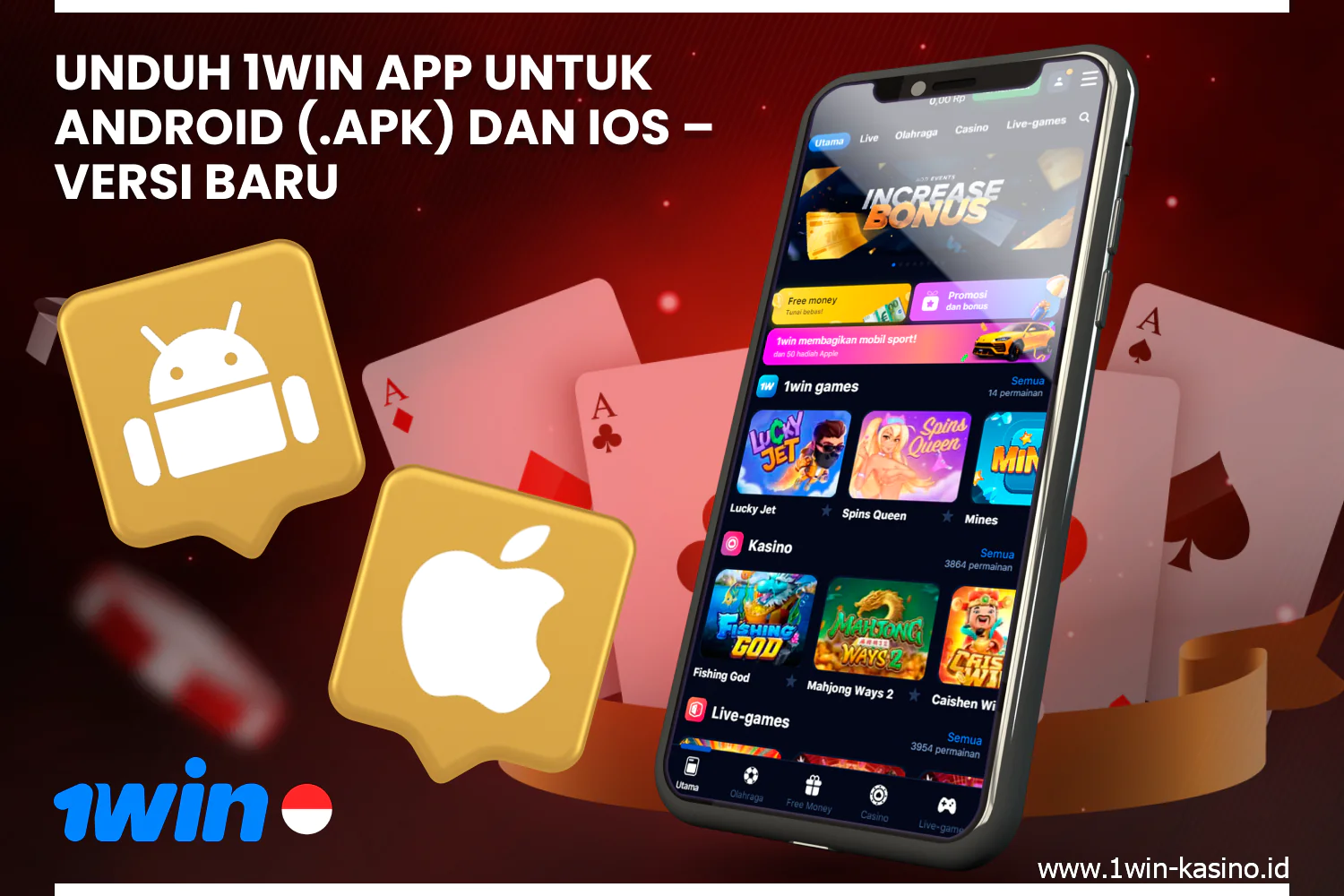 On the 1win mobile app, Indonesian users can place sports bets, manage accounts and play casino games